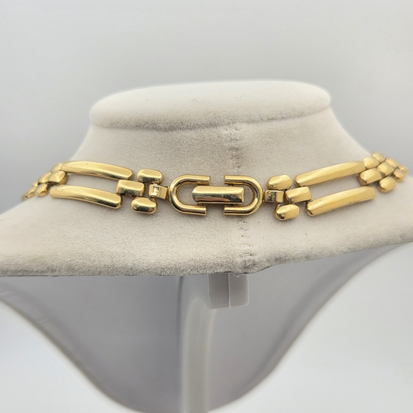 Monet Gold-Tone Ladder Link Choker Necklace 16" - 80s Vintage - Picture 5 of 12